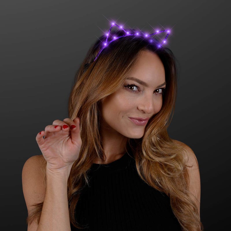 FlashingBlinkyLights Starlight Kitty Light Up Cat Ears Headband with Purple LED Lights - Image 2